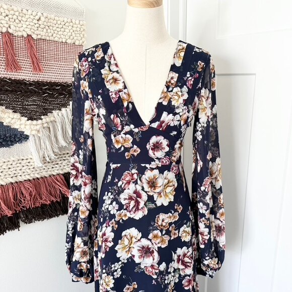 NICHOLAS Garden Rose Long Sleeve Floral Silk Maxi Dress Navy Blue Size 2 NWT - Picture 3 of 12